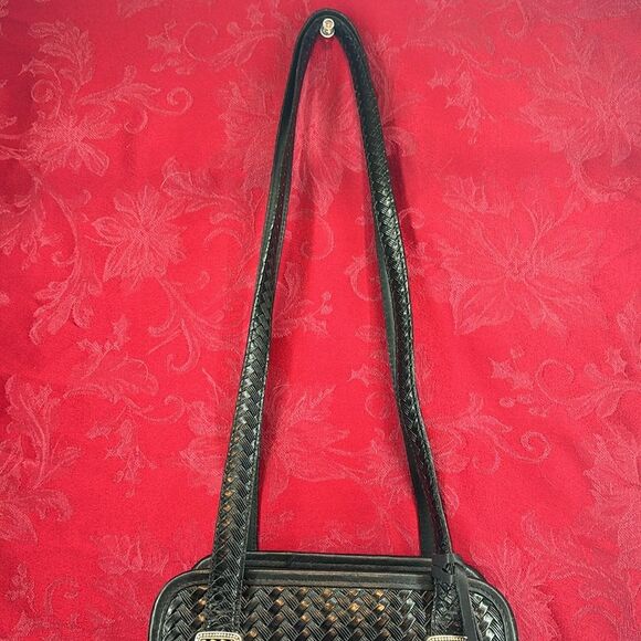 Vintage Brighton Black Leather Crossbody Messenger Bag Braided Pattern - Picture 9 of 15